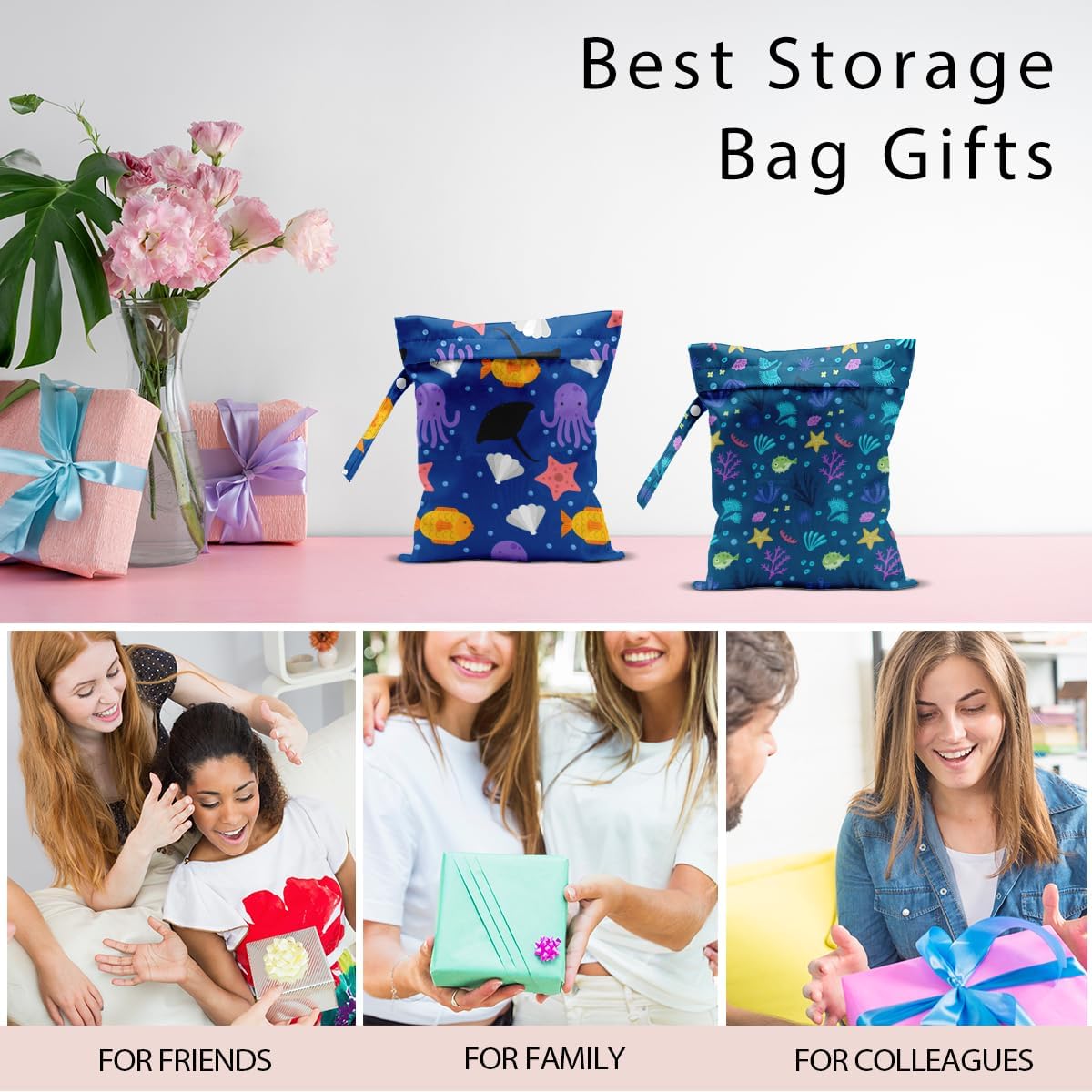 Swimsuit Bag Wet Bags for Travel Reusable Waterproof Dry Bags Diaper Bag Blue Starfish Wet Bag for Swimsuit Towels Beach Gym 10.2×12.6 Inches