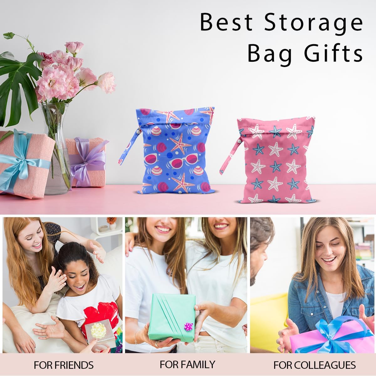 Swimsuit Bag Wet Bags for Travel Reusable Waterproof Dry Bags Diaper Bag Blue Starfish Wet Bag for Swimsuit Towels Beach Gym 10.2×12.6 Inches