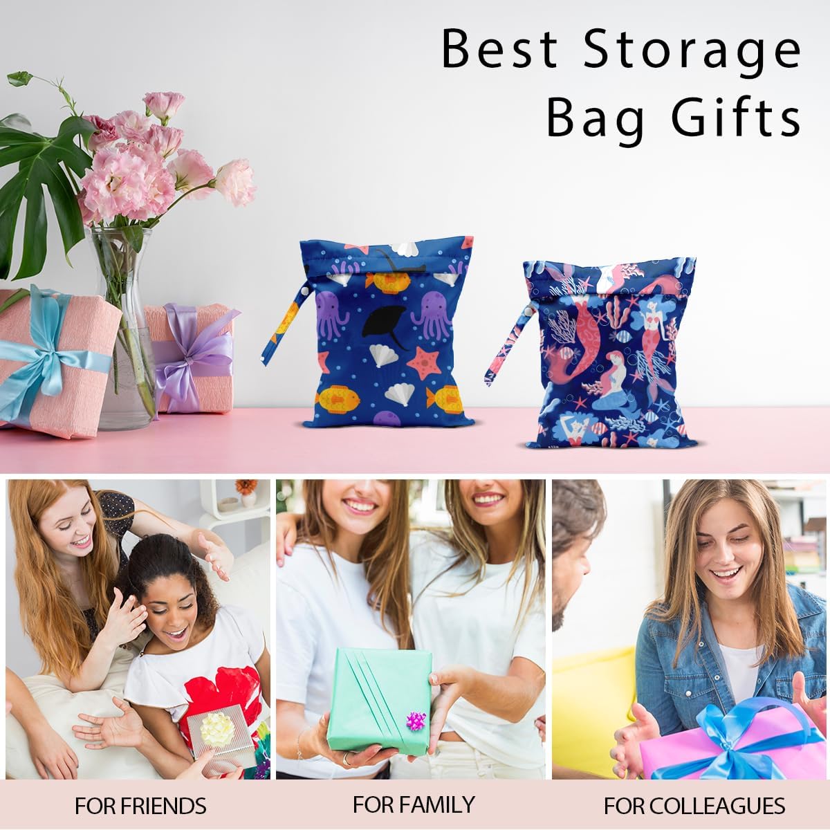 Swimsuit Bag Wet Bags for Travel Reusable Waterproof Dry Bags Diaper Bag Blue Starfish Wet Bag for Swimsuit Towels Beach Gym 10.2×12.6 Inches