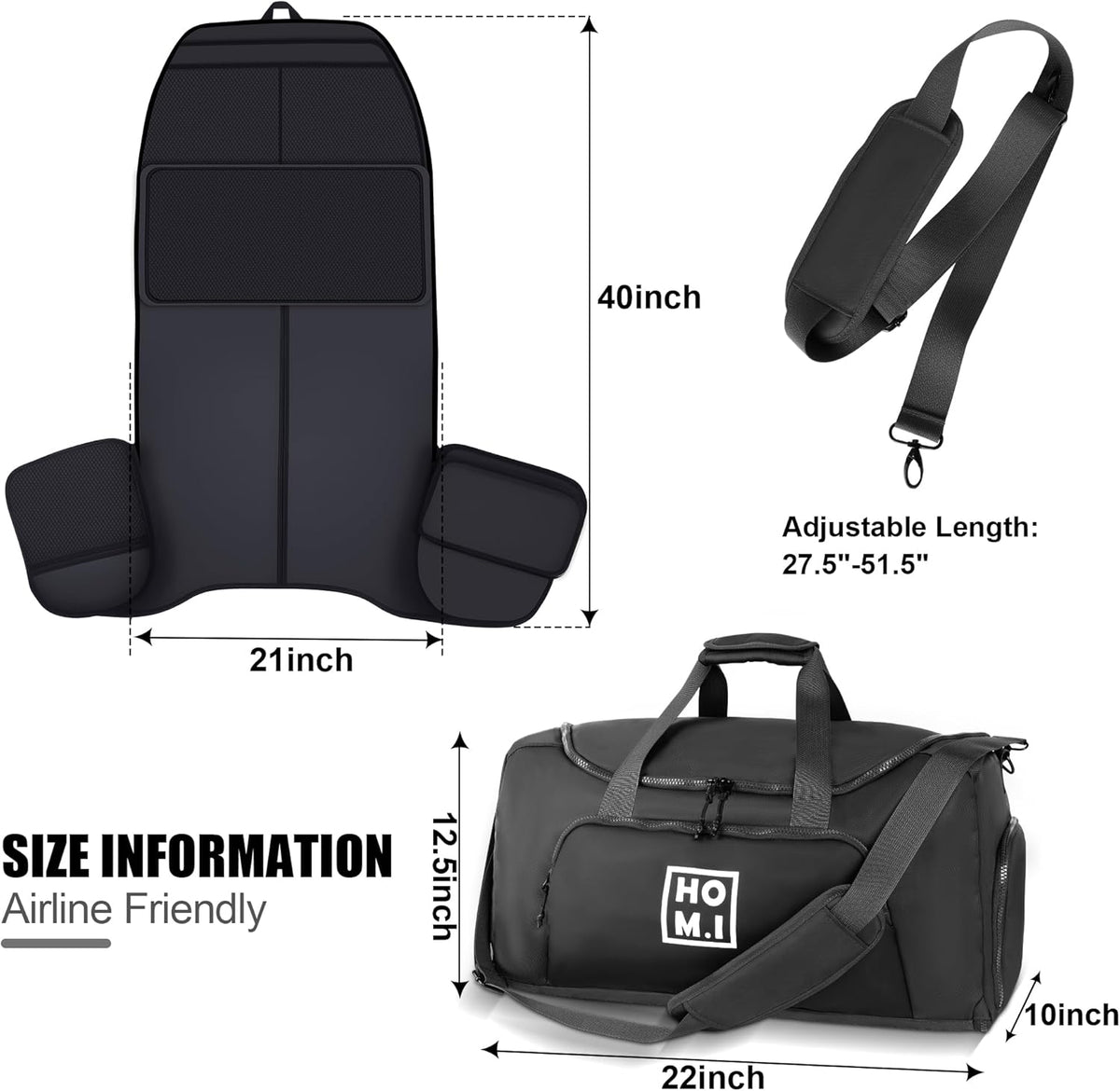 Garment Bag for Travel - Wrinkle-Resistant Carry On Suit Bag with Shoe Compartment & Shoulder Strap, Convertible 2-in-1 Waterproof Duffel Bags for Business Trips/Weekend Getaway, Black