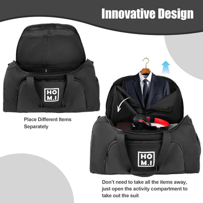 Garment Bag for Travel - Wrinkle-Resistant Carry On Suit Bag with Shoe Compartment & Shoulder Strap, Convertible 2-in-1 Waterproof Duffel Bags for Business Trips/Weekend Getaway, Black
