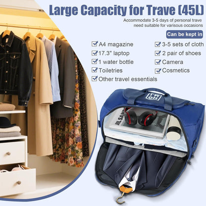 Garment Bag for Travel - Wrinkle-Resistant Carry On Suit Bag with Shoe Compartment & Shoulder Strap, Convertible 2-in-1 Waterproof Duffel Bags for Business Trips/Weekend Getaway, Black