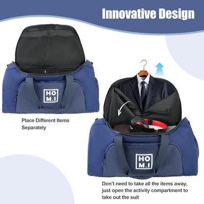 Garment Bag for Travel - Wrinkle-Resistant Carry On Suit Bag with Shoe Compartment & Shoulder Strap, Convertible 2-in-1 Waterproof Duffel Bags for Business Trips/Weekend Getaway, Black