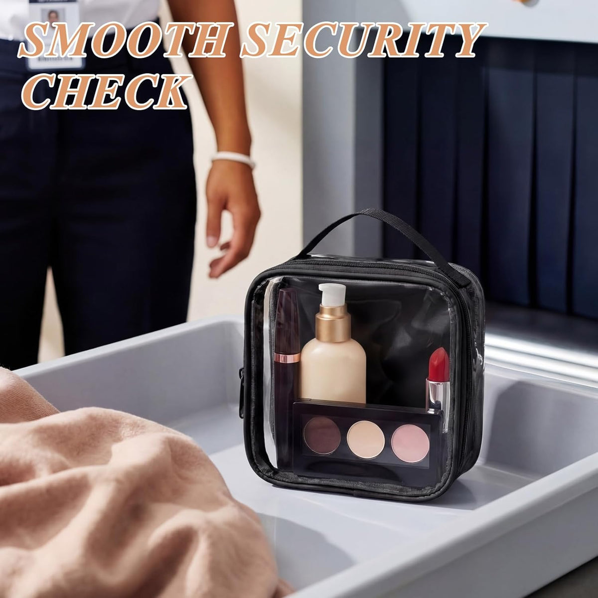 3 Pcs Small Toiletry Bags Reusable Quart Size Travel Liquid Pouch Single-sided Clear PVC Carry-on Organizer with Handle Cosmetic Bags for Airport Security Women Men(Beige)
