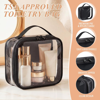 3 Pcs Small Toiletry Bags Reusable Quart Size Travel Liquid Pouch Single-sided Clear PVC Carry-on Organizer with Handle Cosmetic Bags for Airport Security Women Men(Beige)