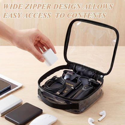3 Pcs Small Toiletry Bags Reusable Quart Size Travel Liquid Pouch Single-sided Clear PVC Carry-on Organizer with Handle Cosmetic Bags for Airport Security Women Men(Beige)