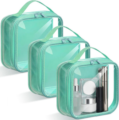 3 Pcs Small Toiletry Bags Reusable Quart Size Travel Liquid Pouch Single-sided Clear PVC Carry-on Organizer with Handle Cosmetic Bags for Airport Security Women Men(Beige)