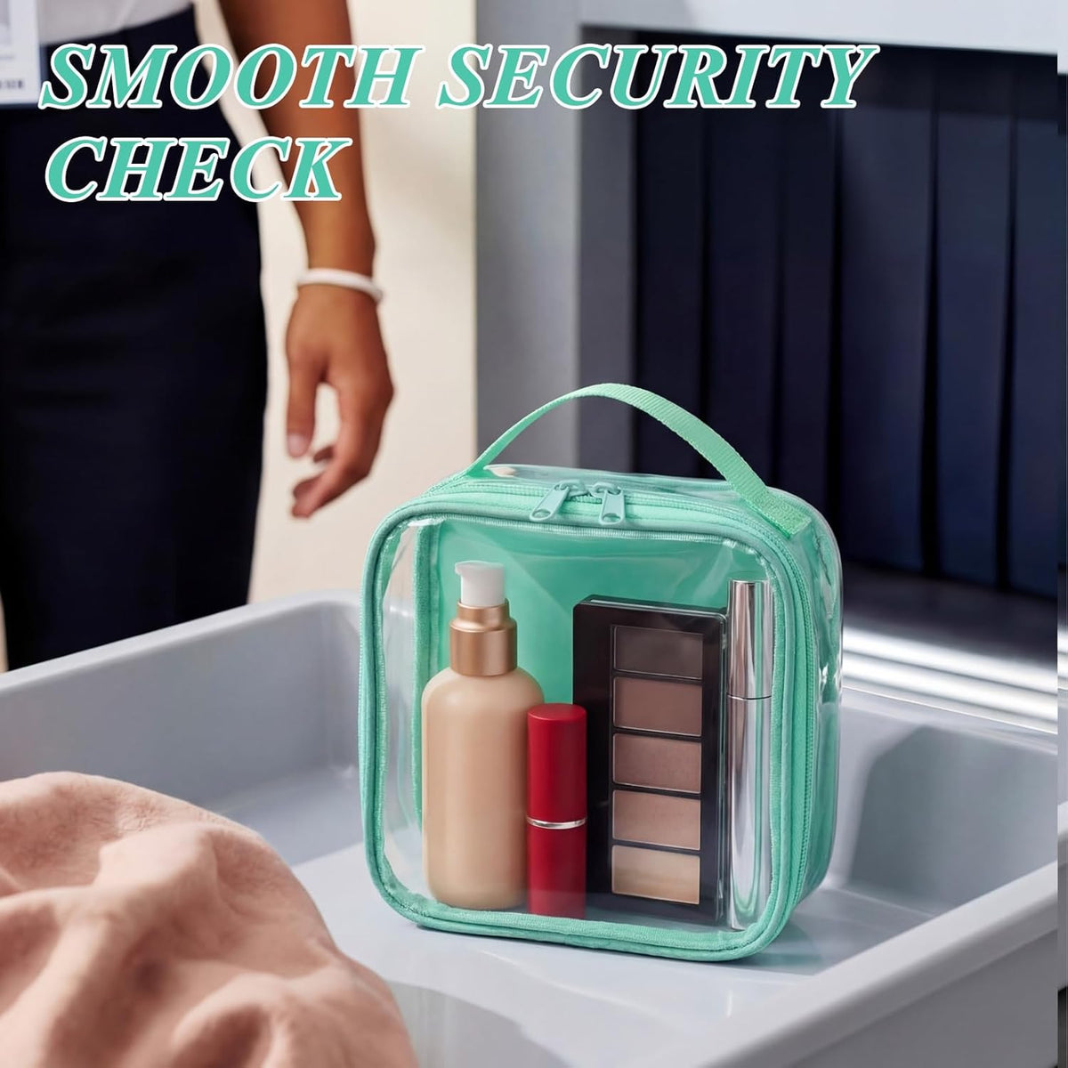 3 Pcs Small Toiletry Bags Reusable Quart Size Travel Liquid Pouch Single-sided Clear PVC Carry-on Organizer with Handle Cosmetic Bags for Airport Security Women Men(Beige)