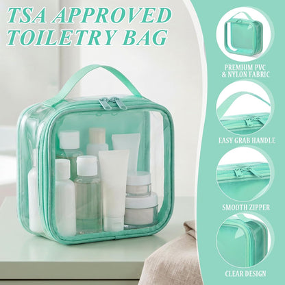 3 Pcs Small Toiletry Bags Reusable Quart Size Travel Liquid Pouch Single-sided Clear PVC Carry-on Organizer with Handle Cosmetic Bags for Airport Security Women Men(Beige)