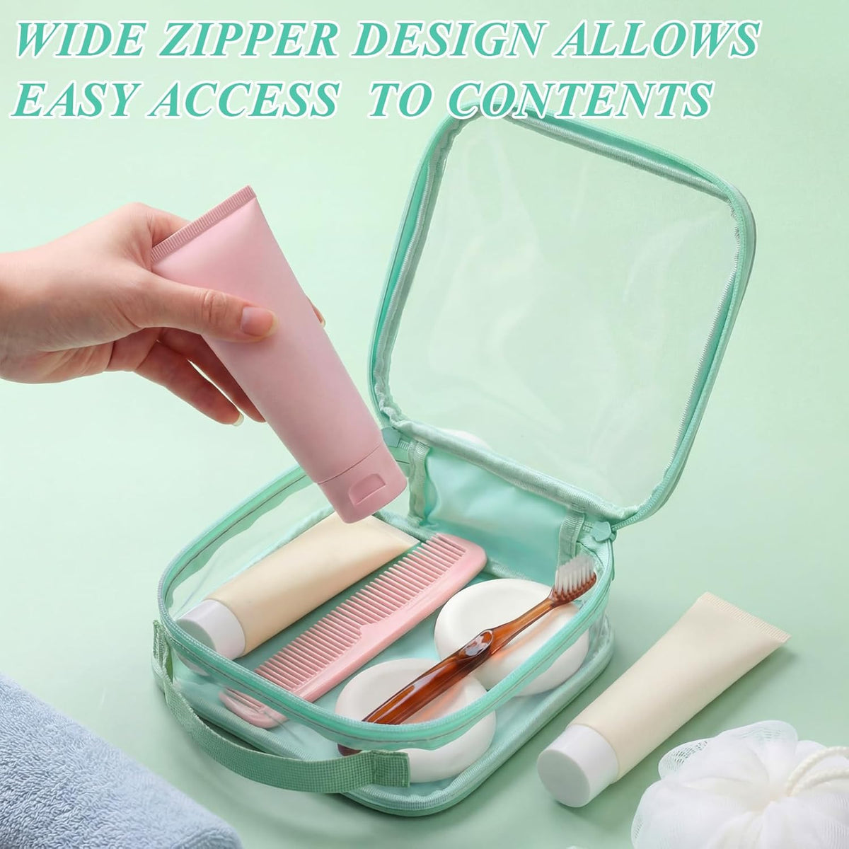 3 Pcs Small Toiletry Bags Reusable Quart Size Travel Liquid Pouch Single-sided Clear PVC Carry-on Organizer with Handle Cosmetic Bags for Airport Security Women Men(Beige)
