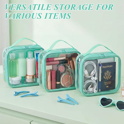 3 Pcs Small Toiletry Bags Reusable Quart Size Travel Liquid Pouch Single-sided Clear PVC Carry-on Organizer with Handle Cosmetic Bags for Airport Security Women Men(Beige)
