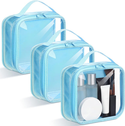 3 Pcs Small Toiletry Bags Reusable Quart Size Travel Liquid Pouch Single-sided Clear PVC Carry-on Organizer with Handle Cosmetic Bags for Airport Security Women Men(Beige)