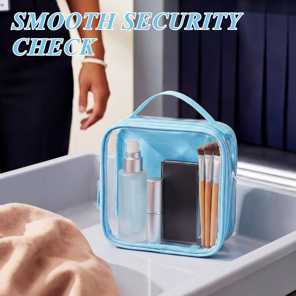 3 Pcs Small Toiletry Bags Reusable Quart Size Travel Liquid Pouch Single-sided Clear PVC Carry-on Organizer with Handle Cosmetic Bags for Airport Security Women Men(Beige)
