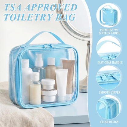 3 Pcs Small Toiletry Bags Reusable Quart Size Travel Liquid Pouch Single-sided Clear PVC Carry-on Organizer with Handle Cosmetic Bags for Airport Security Women Men(Beige)