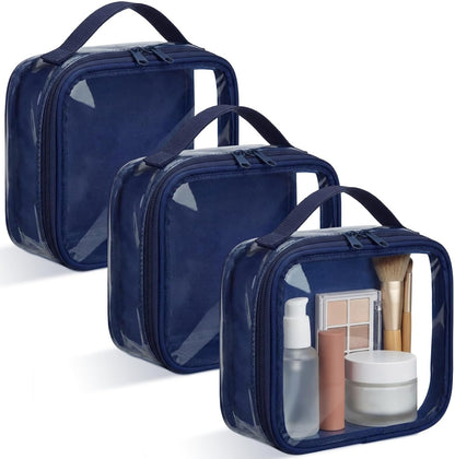 3 Pcs Small Toiletry Bags Reusable Quart Size Travel Liquid Pouch Single-sided Clear PVC Carry-on Organizer with Handle Cosmetic Bags for Airport Security Women Men(Beige)