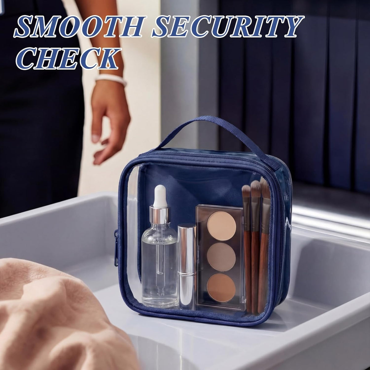 3 Pcs Small Toiletry Bags Reusable Quart Size Travel Liquid Pouch Single-sided Clear PVC Carry-on Organizer with Handle Cosmetic Bags for Airport Security Women Men(Beige)