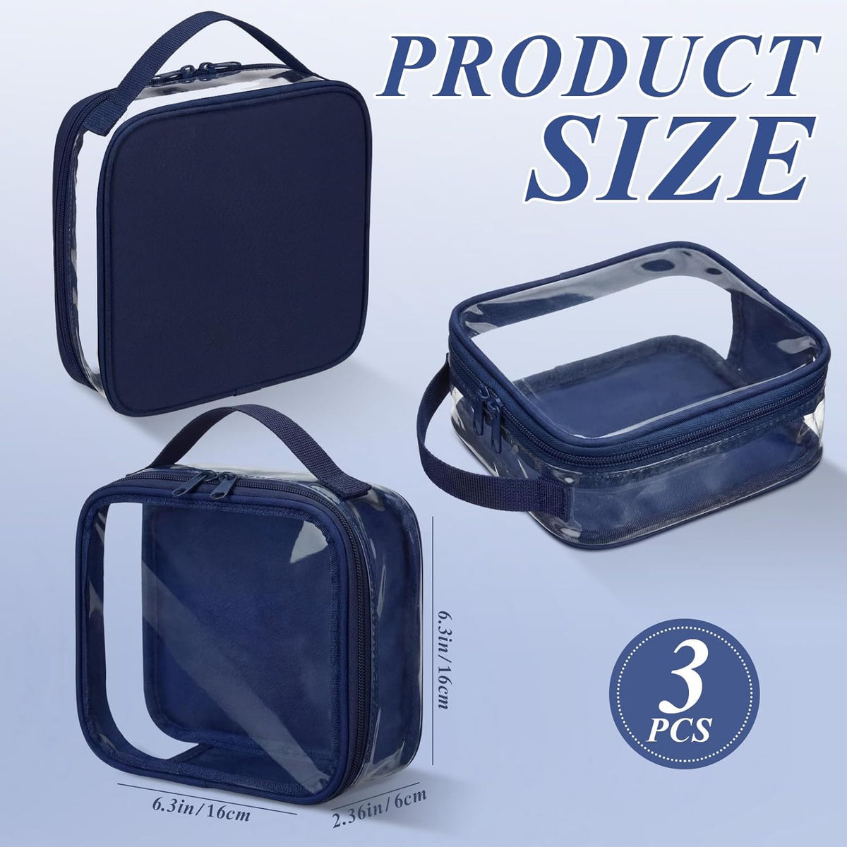 3 Pcs Small Toiletry Bags Reusable Quart Size Travel Liquid Pouch Single-sided Clear PVC Carry-on Organizer with Handle Cosmetic Bags for Airport Security Women Men(Beige)