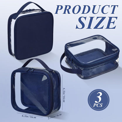 3 Pcs Small Toiletry Bags Reusable Quart Size Travel Liquid Pouch Single-sided Clear PVC Carry-on Organizer with Handle Cosmetic Bags for Airport Security Women Men(Beige)