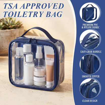3 Pcs Small Toiletry Bags Reusable Quart Size Travel Liquid Pouch Single-sided Clear PVC Carry-on Organizer with Handle Cosmetic Bags for Airport Security Women Men(Beige)