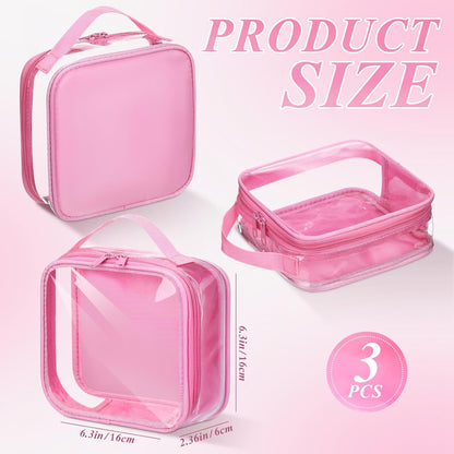 3 Pcs Small Toiletry Bags Reusable Quart Size Travel Liquid Pouch Single-sided Clear PVC Carry-on Organizer with Handle Cosmetic Bags for Airport Security Women Men(Beige)