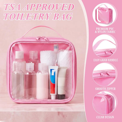 3 Pcs Small Toiletry Bags Reusable Quart Size Travel Liquid Pouch Single-sided Clear PVC Carry-on Organizer with Handle Cosmetic Bags for Airport Security Women Men(Beige)