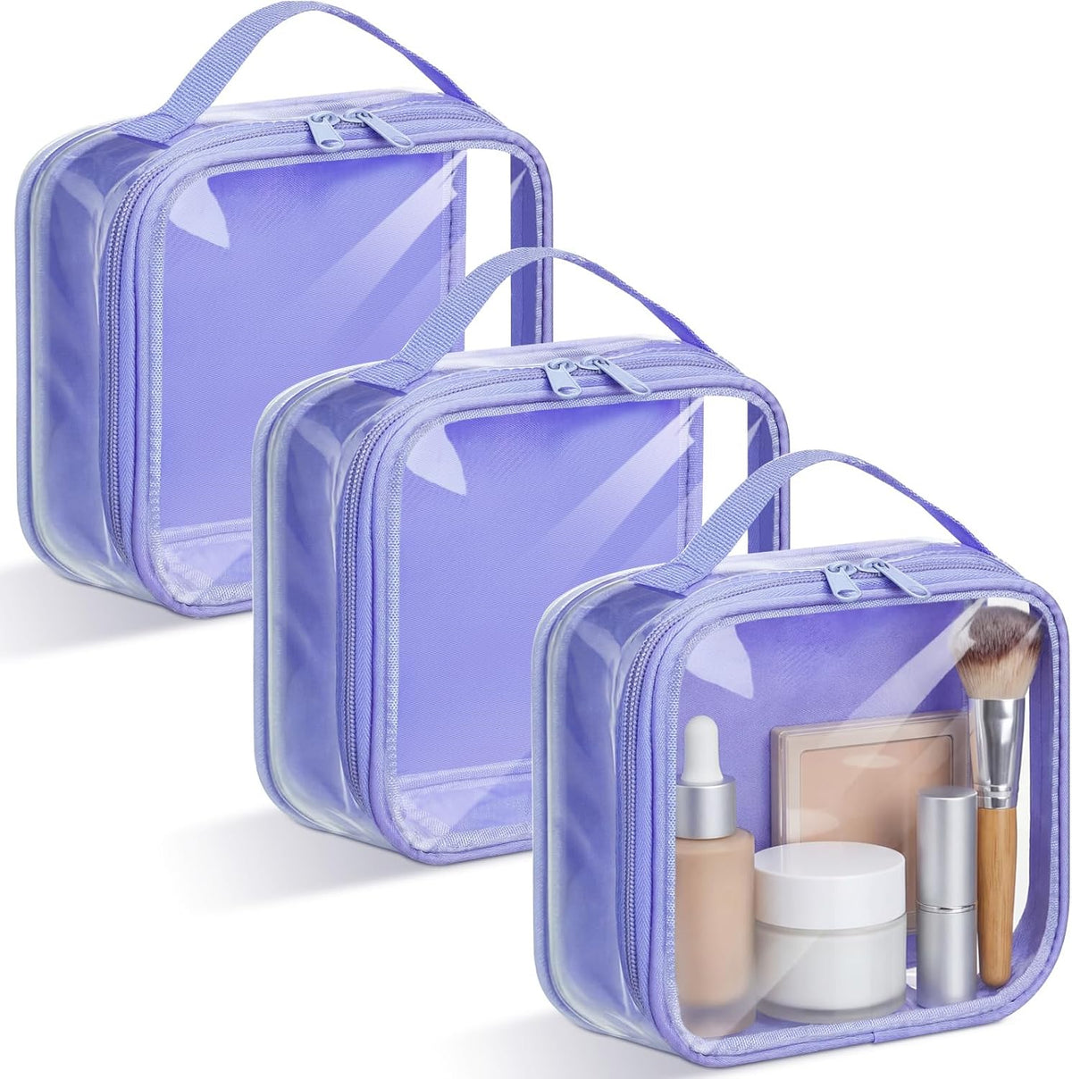 3 Pcs Small Toiletry Bags Reusable Quart Size Travel Liquid Pouch Single-sided Clear PVC Carry-on Organizer with Handle Cosmetic Bags for Airport Security Women Men(Beige)