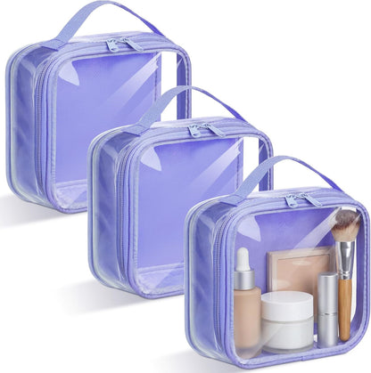 3 Pcs Small Toiletry Bags Reusable Quart Size Travel Liquid Pouch Single-sided Clear PVC Carry-on Organizer with Handle Cosmetic Bags for Airport Security Women Men(Beige)