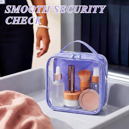 3 Pcs Small Toiletry Bags Reusable Quart Size Travel Liquid Pouch Single-sided Clear PVC Carry-on Organizer with Handle Cosmetic Bags for Airport Security Women Men(Beige)