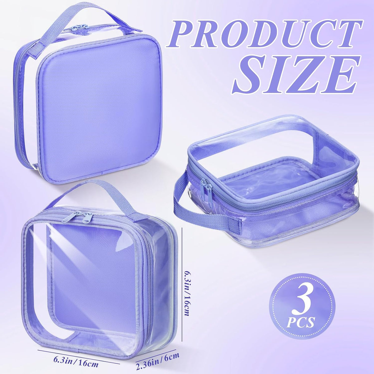 3 Pcs Small Toiletry Bags Reusable Quart Size Travel Liquid Pouch Single-sided Clear PVC Carry-on Organizer with Handle Cosmetic Bags for Airport Security Women Men(Beige)