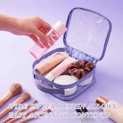 3 Pcs Small Toiletry Bags Reusable Quart Size Travel Liquid Pouch Single-sided Clear PVC Carry-on Organizer with Handle Cosmetic Bags for Airport Security Women Men(Beige)