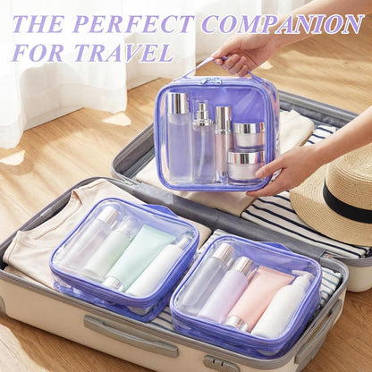 3 Pcs Small Toiletry Bags Reusable Quart Size Travel Liquid Pouch Single-sided Clear PVC Carry-on Organizer with Handle Cosmetic Bags for Airport Security Women Men(Beige)