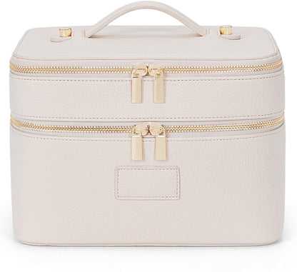 Large Makeup Bag Duo Vanity Case for Women Leather Makeup Case Travel Toiletry Bag Portable Double Layer Cosmetic Bag