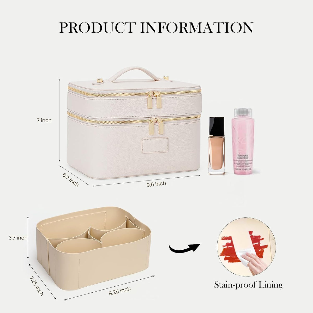 Large Makeup Bag Duo Vanity Case for Women Leather Makeup Case Travel Toiletry Bag Portable Double Layer Cosmetic Bag
