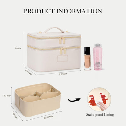 Large Makeup Bag Duo Vanity Case for Women Leather Makeup Case Travel Toiletry Bag Portable Double Layer Cosmetic Bag