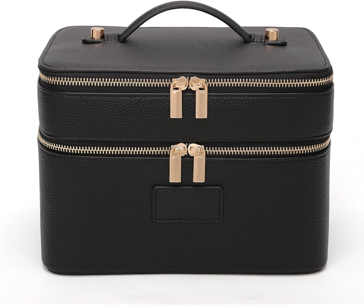 Large Makeup Bag Duo Vanity Case for Women Leather Makeup Case Travel Toiletry Bag Portable Double Layer Cosmetic Bag