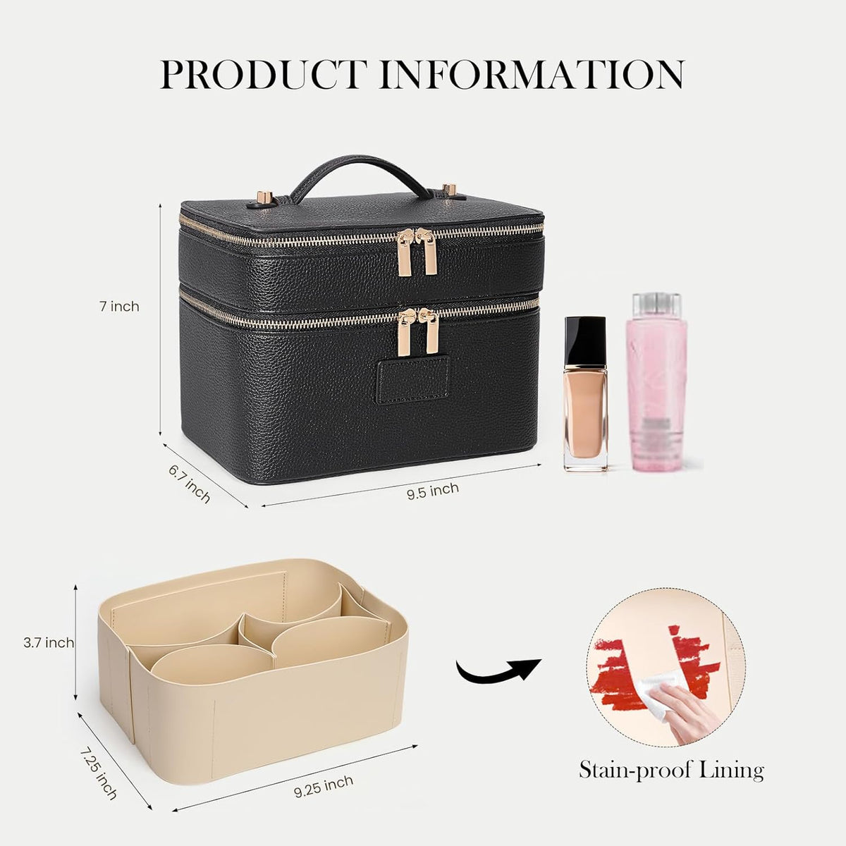 Large Makeup Bag Duo Vanity Case for Women Leather Makeup Case Travel Toiletry Bag Portable Double Layer Cosmetic Bag