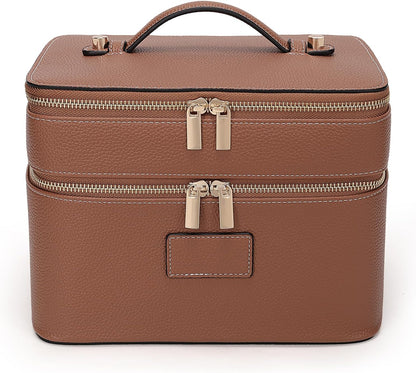 Large Makeup Bag Duo Vanity Case for Women Leather Makeup Case Travel Toiletry Bag Portable Double Layer Cosmetic Bag