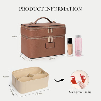 Large Makeup Bag Duo Vanity Case for Women Leather Makeup Case Travel Toiletry Bag Portable Double Layer Cosmetic Bag