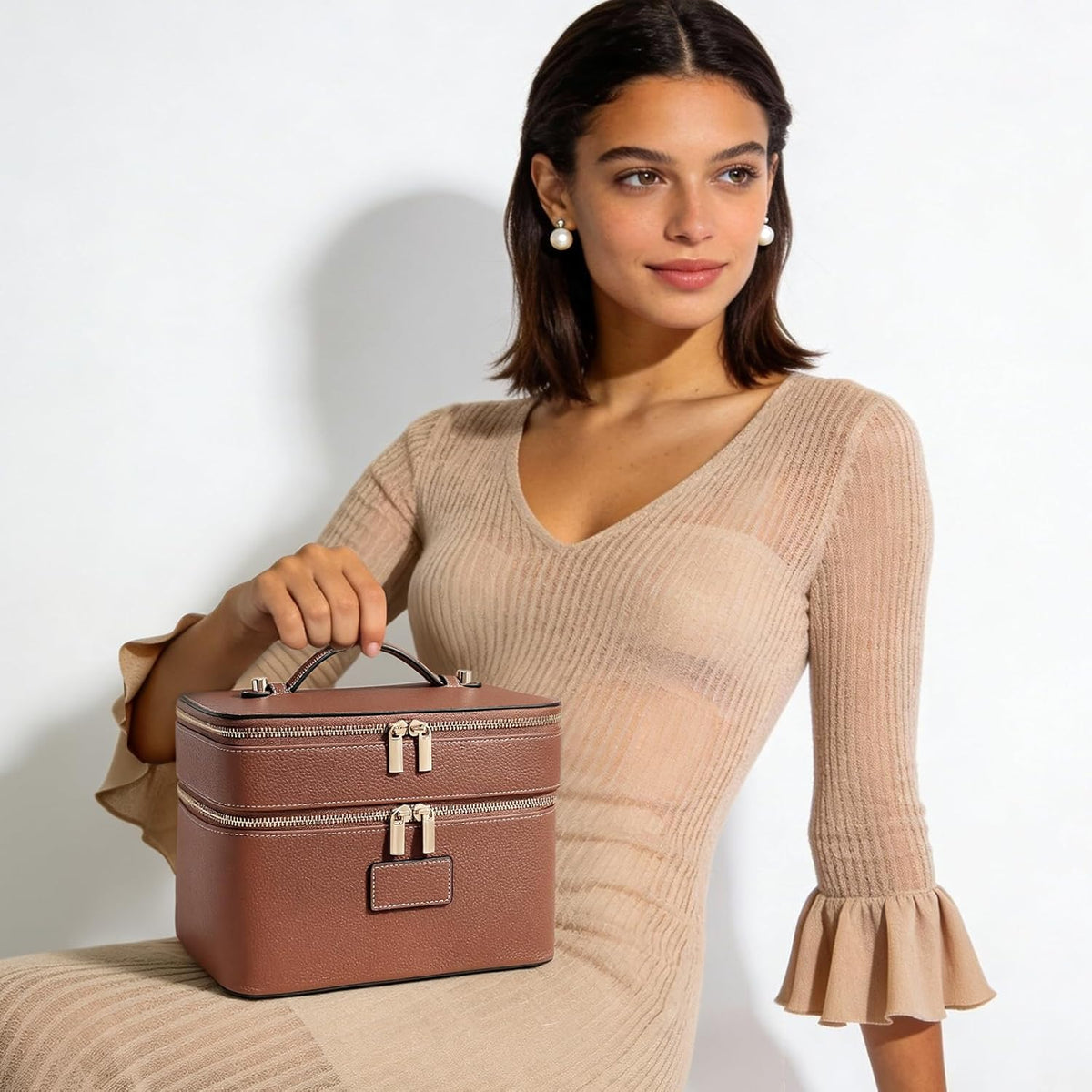 Large Makeup Bag Duo Vanity Case for Women Leather Makeup Case Travel Toiletry Bag Portable Double Layer Cosmetic Bag