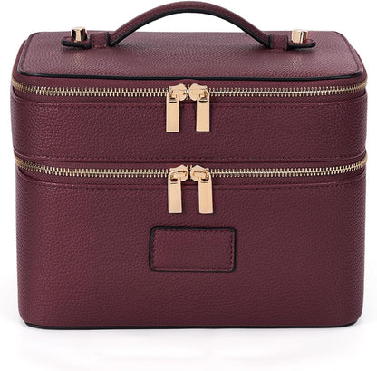 Large Makeup Bag Duo Vanity Case for Women Leather Makeup Case Travel Toiletry Bag Portable Double Layer Cosmetic Bag