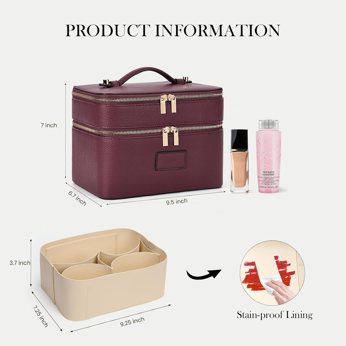 Large Makeup Bag Duo Vanity Case for Women Leather Makeup Case Travel Toiletry Bag Portable Double Layer Cosmetic Bag