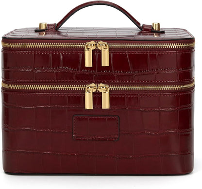 Large Makeup Bag Duo Vanity Case for Women Leather Makeup Case Travel Toiletry Bag Portable Double Layer Cosmetic Bag