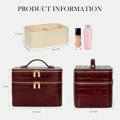 Large Makeup Bag Duo Vanity Case for Women Leather Makeup Case Travel Toiletry Bag Portable Double Layer Cosmetic Bag