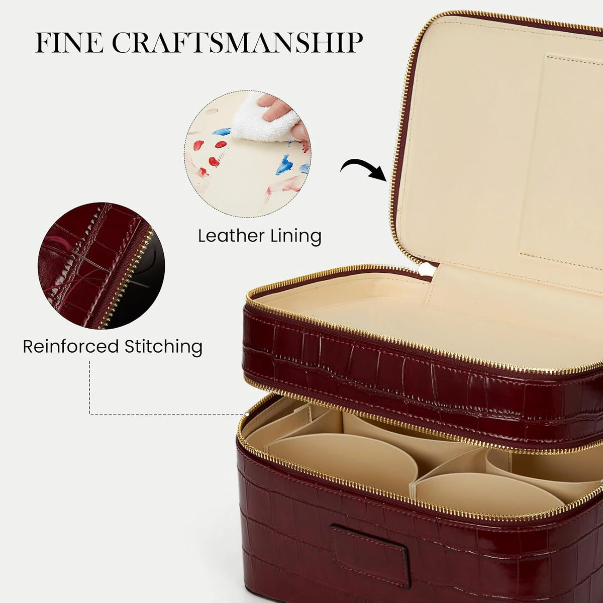 Large Makeup Bag Duo Vanity Case for Women Leather Makeup Case Travel Toiletry Bag Portable Double Layer Cosmetic Bag