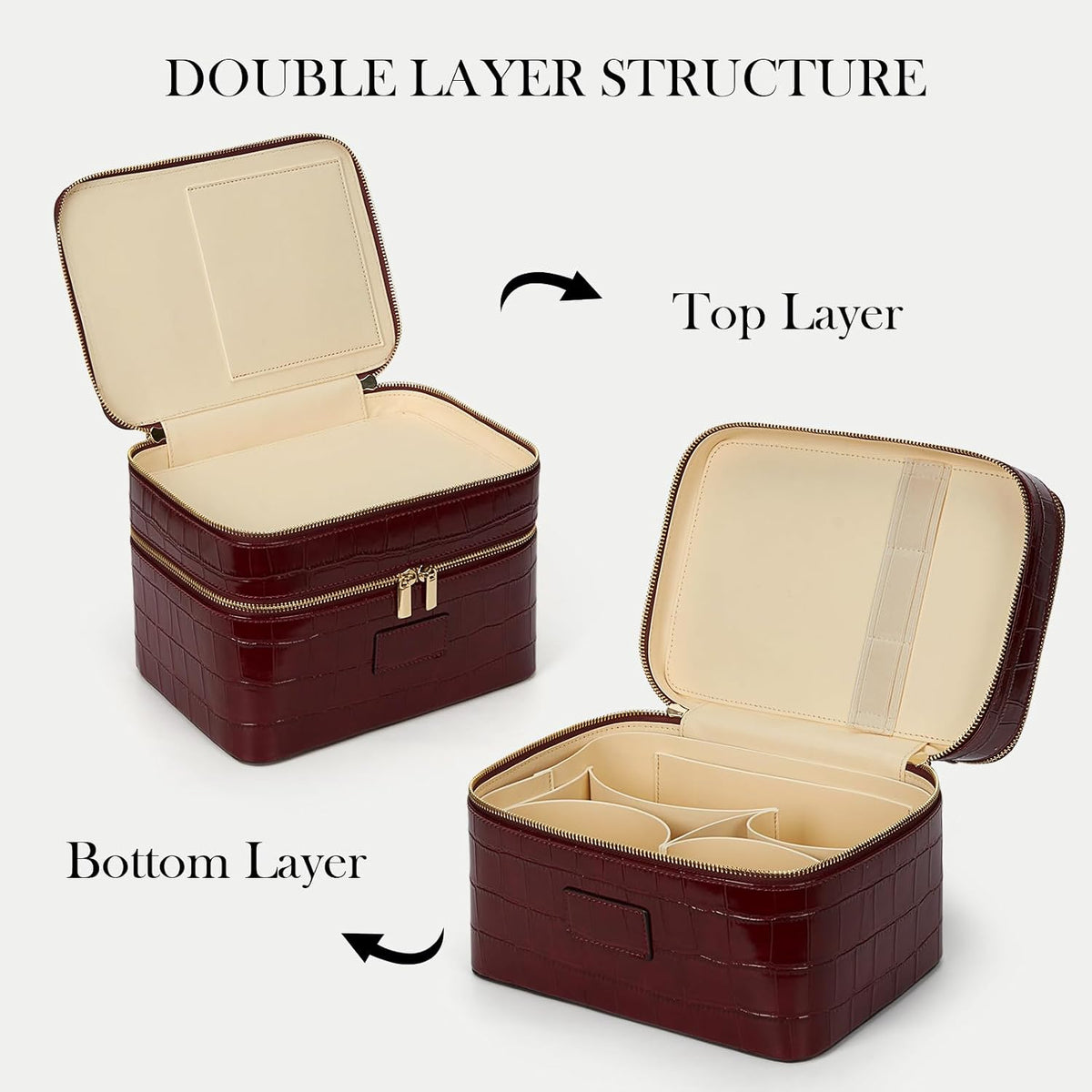 Large Makeup Bag Duo Vanity Case for Women Leather Makeup Case Travel Toiletry Bag Portable Double Layer Cosmetic Bag
