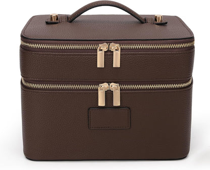 Large Makeup Bag Duo Vanity Case for Women Leather Makeup Case Travel Toiletry Bag Portable Double Layer Cosmetic Bag