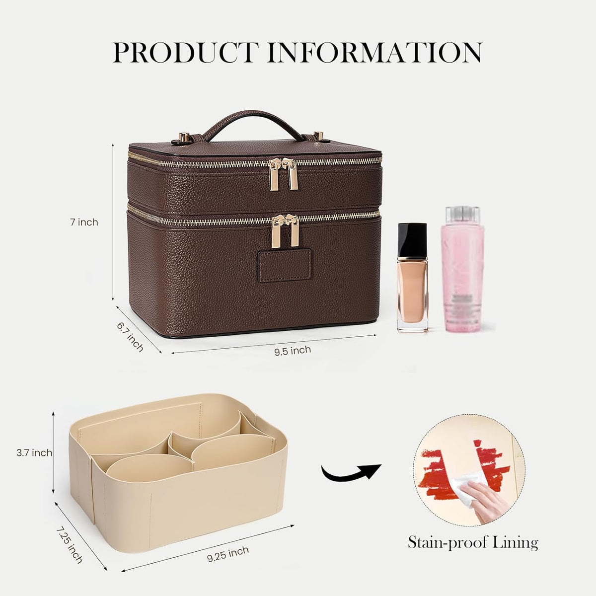 Large Makeup Bag Duo Vanity Case for Women Leather Makeup Case Travel Toiletry Bag Portable Double Layer Cosmetic Bag