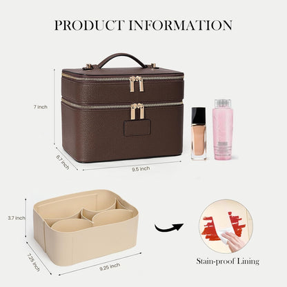 Large Makeup Bag Duo Vanity Case for Women Leather Makeup Case Travel Toiletry Bag Portable Double Layer Cosmetic Bag