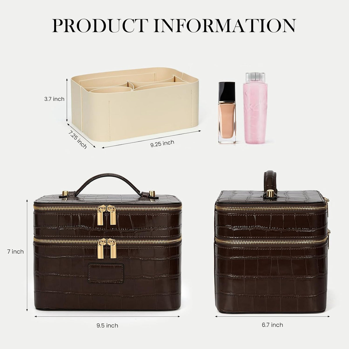 Large Makeup Bag Duo Vanity Case for Women Leather Makeup Case Travel Toiletry Bag Portable Double Layer Cosmetic Bag