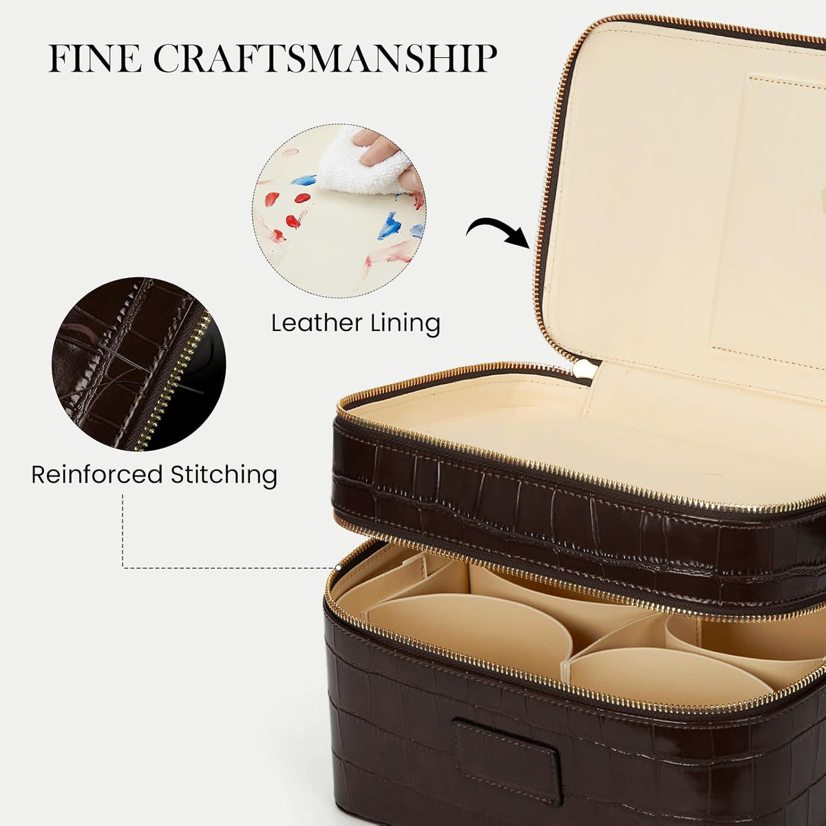 Large Makeup Bag Duo Vanity Case for Women Leather Makeup Case Travel Toiletry Bag Portable Double Layer Cosmetic Bag